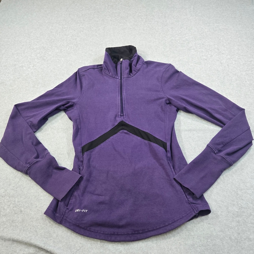 Nike Dri-FIT Womens Purple Quarter Zip Running Top Mesh Chevron 380531-535 XS